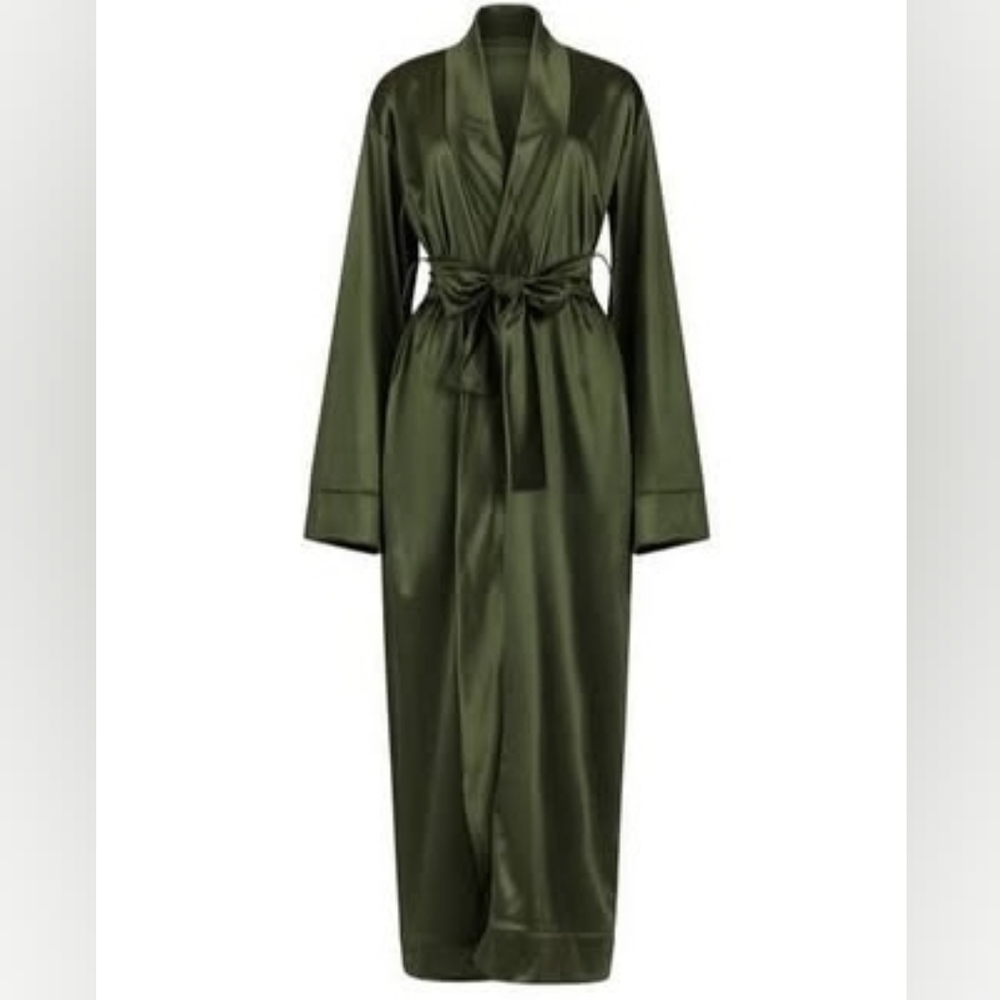 Elegant Satin Robe in Olive Green